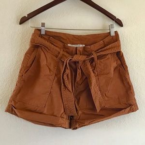 Burnt Orange Paper Bag Shorts High Waisted